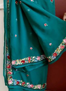Beautiful Green Saree With Embroidery