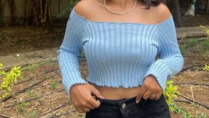 Blue Off-Shoulder Crop Top