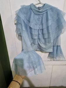 Korean Grey Top With Bell Sleeves