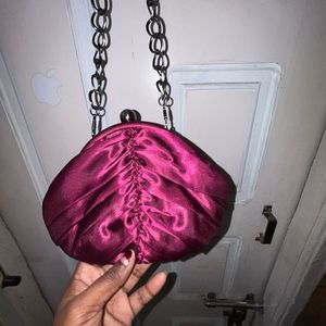 SATYA PAUL  Plum Satin Evening Bag