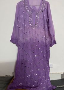 Lavender Mirror Work Kurti Set
