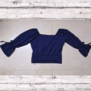 Navy Blue Bow Style Crop Top