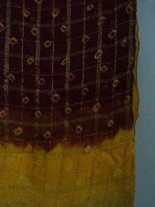 &#34;Rajasthani Bandhej Saree in Maroon and Mustard Ye