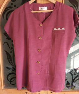 Maroon V-Neck Button-Down Top