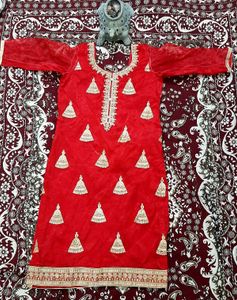 Red Colour Trouser Suit Without Dupatta