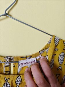 Mustard Fish Print Cotton Dress