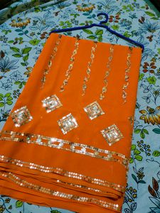 Orange  Saree Chamki Work