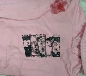 Pink Anime Graphic Hoodie