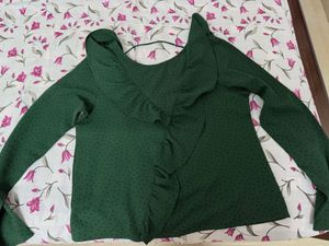 Green Polka Dot Ruffle Top