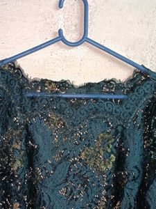See-through Fashion Teal Lace Top Green 💚