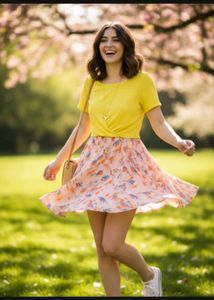 Yellow &amp; Bird Print Dress