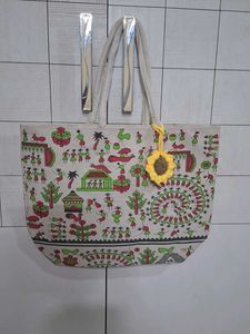Handcrafted Tote Bag with sunflower hanging