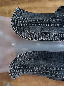 Denim Vest with Ruffle Detail