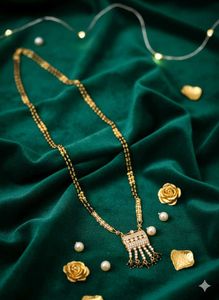 Gold Plated Mangalsutra Necklace - Diamond Pendant