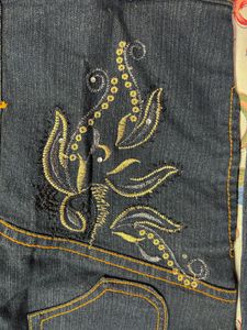 Denim Dark Blue Shade With Hand Work Jacket