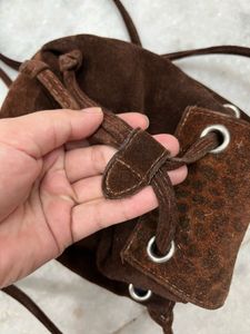 Brown Real Leather Suede Sling Bag