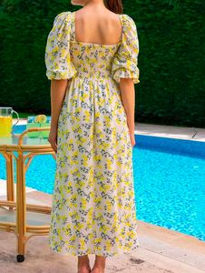 Floral Print Puff Sleeve Georgette Midi Dress