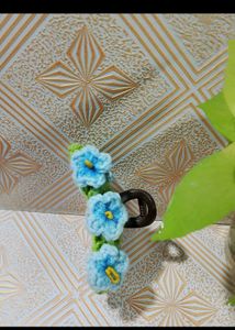 Blue Floral Crochet Hair Clip