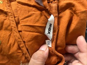 Maxx Rust Embroidered Cotton Kurta
