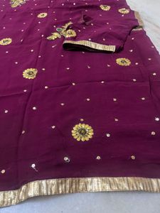 Royal Purple Embroidered Georgette Saree with Gold