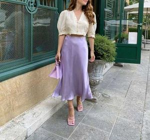 Lilac Satin Midi Skirt
