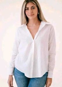 White Button-Down Shirt & Lavender Turtle Neck