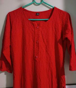 Chikankari Red Kurta XL
