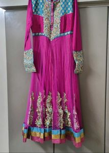 Pink &amp; Blue Embellished Anarkali Dress
