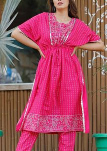 Pink Embroidered Kaaftan Set