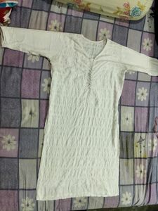 Chikankari Worked White Color Three Quarter Sleeves Kurti