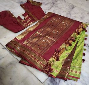 Green &amp; Gold Embellished Saree