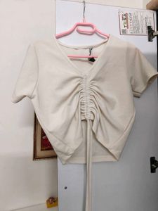 Cute Beige Drawstring Top