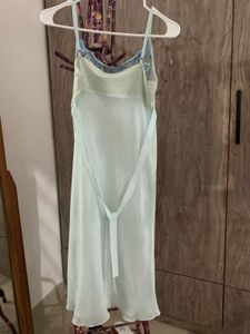 Aqua Lace Trim Slip Dress