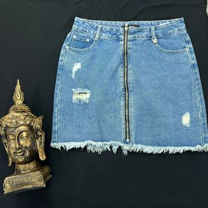 FRONT ZIP DENIM SKIRT