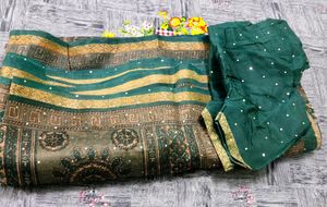 Bottle Green Saree With Blouse🍀