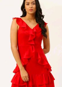 Red Dress With Frills And Deep Back