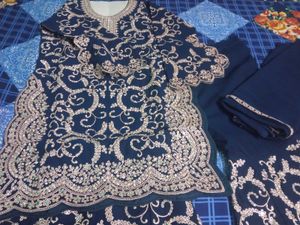 Embroidered Navy Blue Salwar Kameez