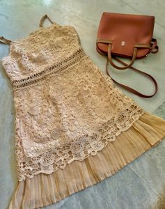 Pretty Beige Lace Mini Dress