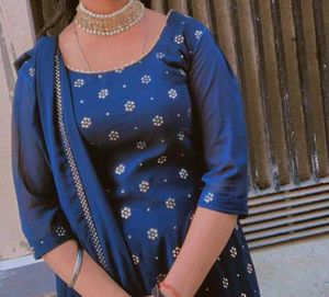 Blue Printed Kurti with Shrara Set