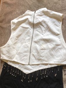 Women White Tassle Top