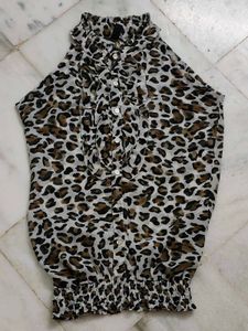 Black leopard print halter neck top