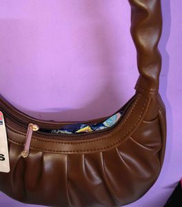 Brown Ruched Handle Bag