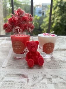 Combo Of Teddy Bear And One Glass Candle