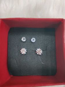 Combo Of 925 Heart&amp; Flower Stud Earrings With