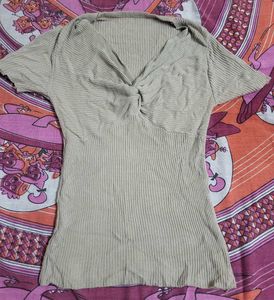 Ribbed Twist-Front Knit Top