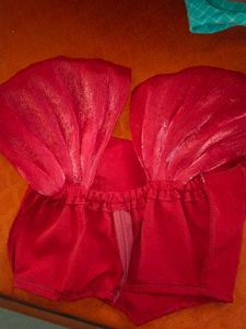 Red Corset Top with Ruffle Sleeves