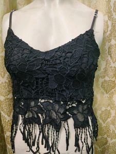 Crochet Lace Fringe Crop Top