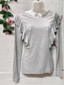 🎁Buy 2 Get 1 Free 🎁Gray Ruffle Long Sleeve Top