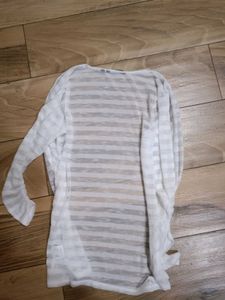 (FIG)Lightweight Sheer Striped Open Front Shrug