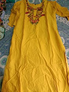 Yellow Embroidered Kurta with dupatta